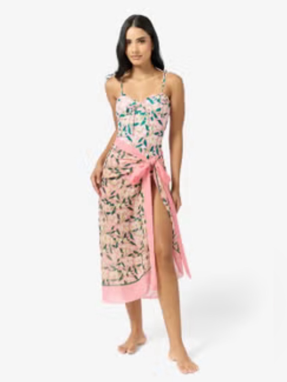 Pink Floral Tie-Waist One Piece Swimsuit